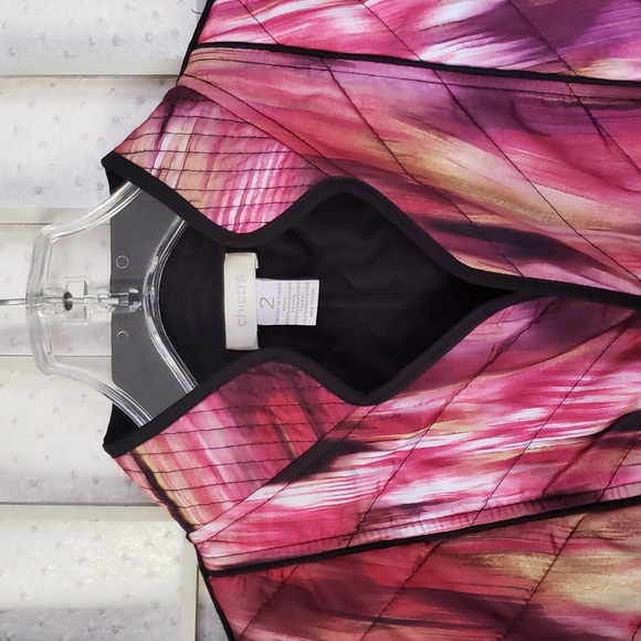 Chicos open jacket quilted pink water colors size 2 - Picture 3 of 7